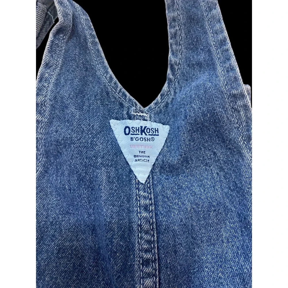Oshkosh B'Gosh Denim Jean Shortalls Overalls Size 12M Red Gingham Bottom Vintage
